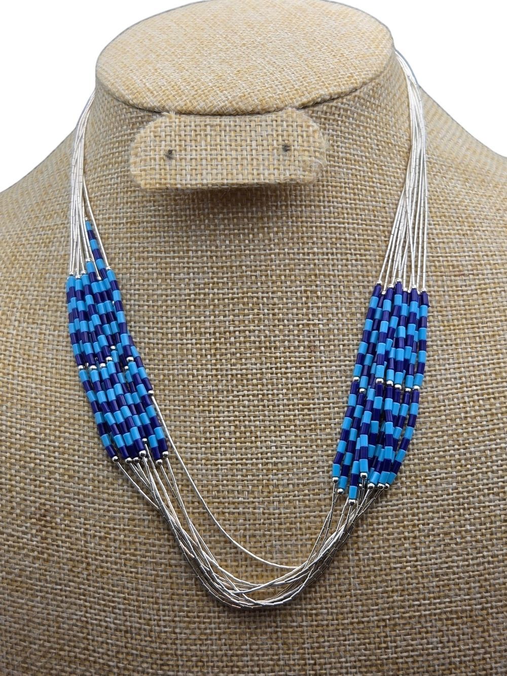 10 Strand Sterling Liquid Silver Lapis Turquoise Necklace Sun